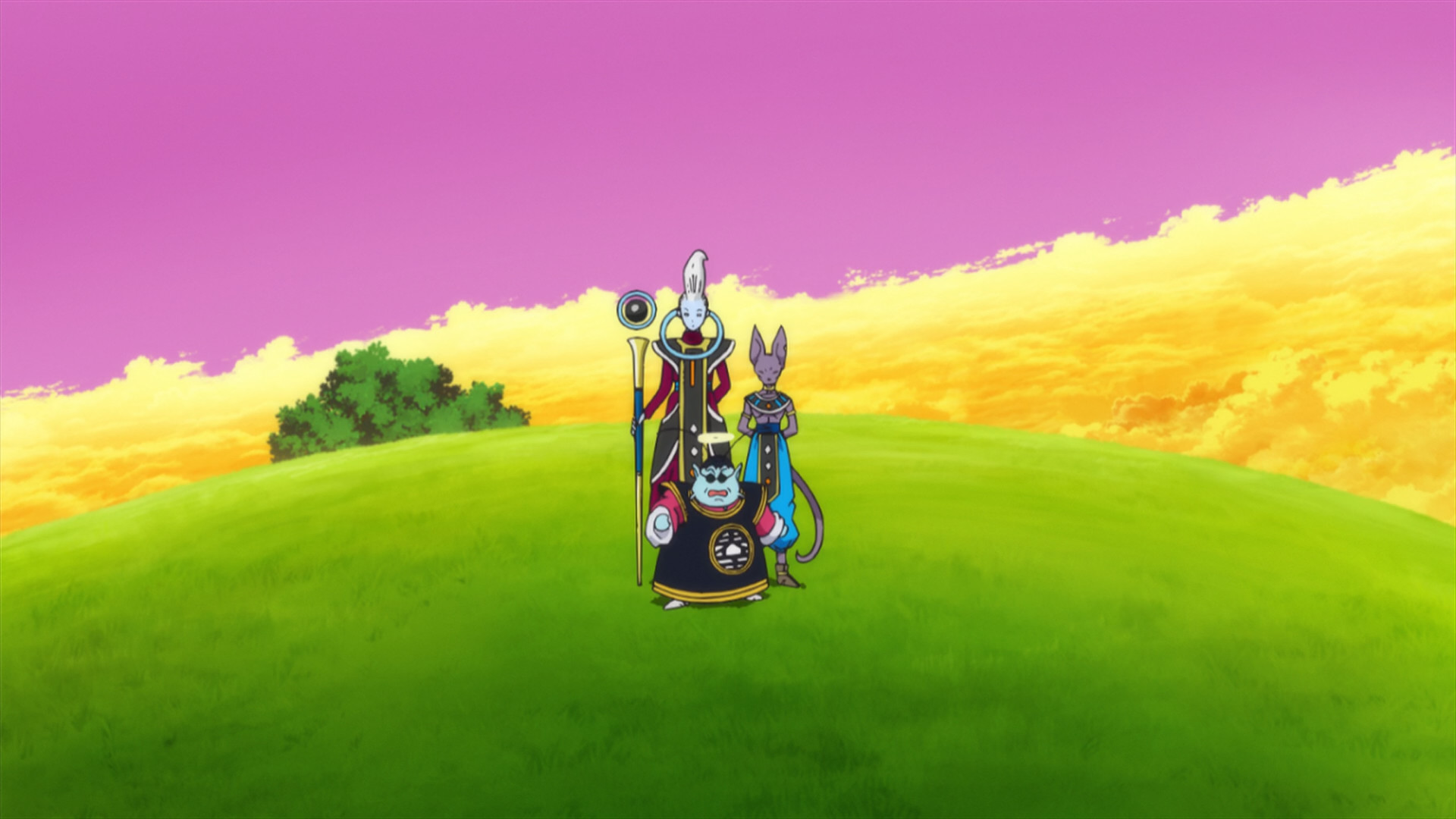 Beerus notices Goku hiding in Kaiou's house