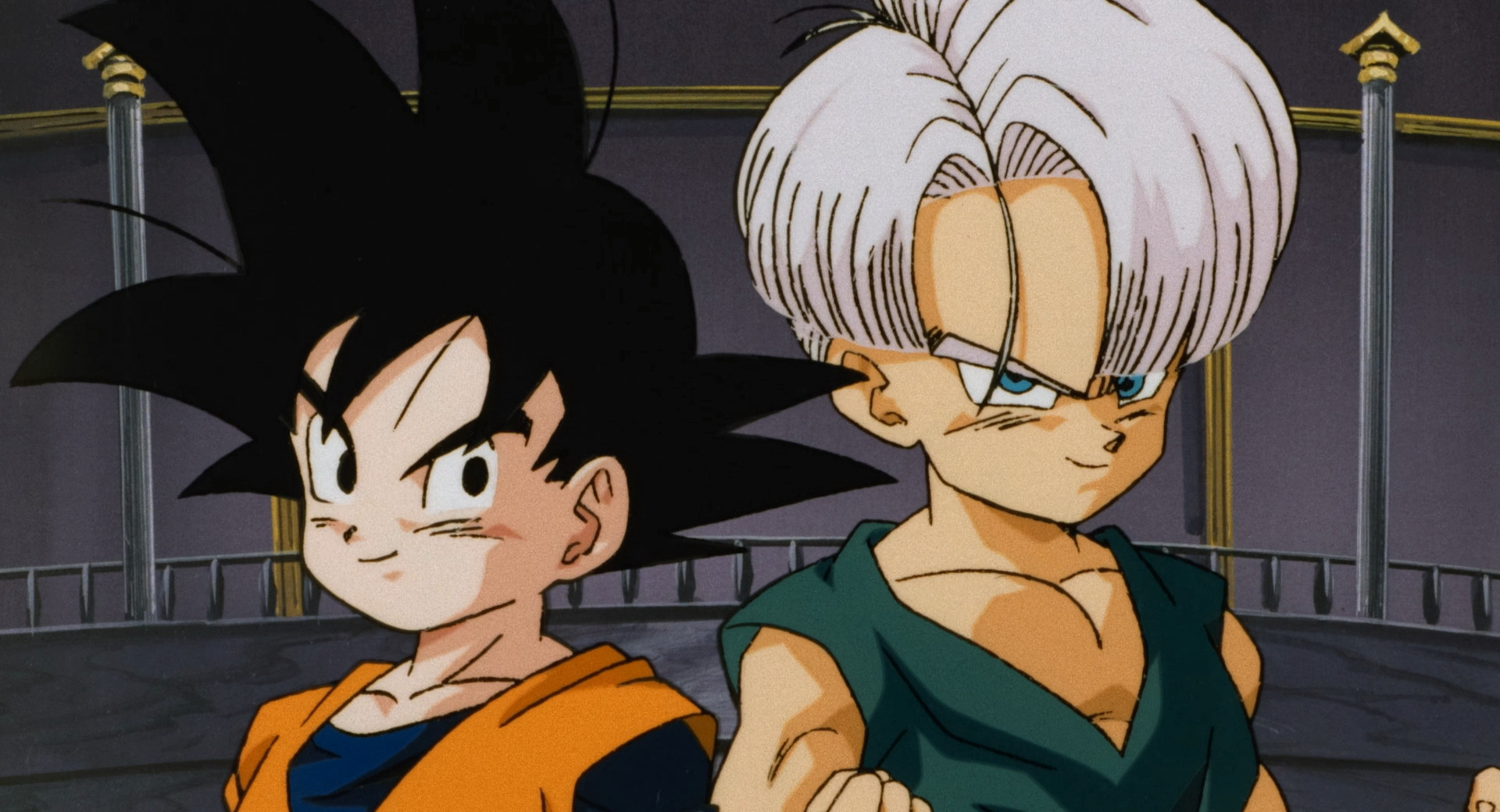 Goten and Trunks prepare to fight the bio-warriors