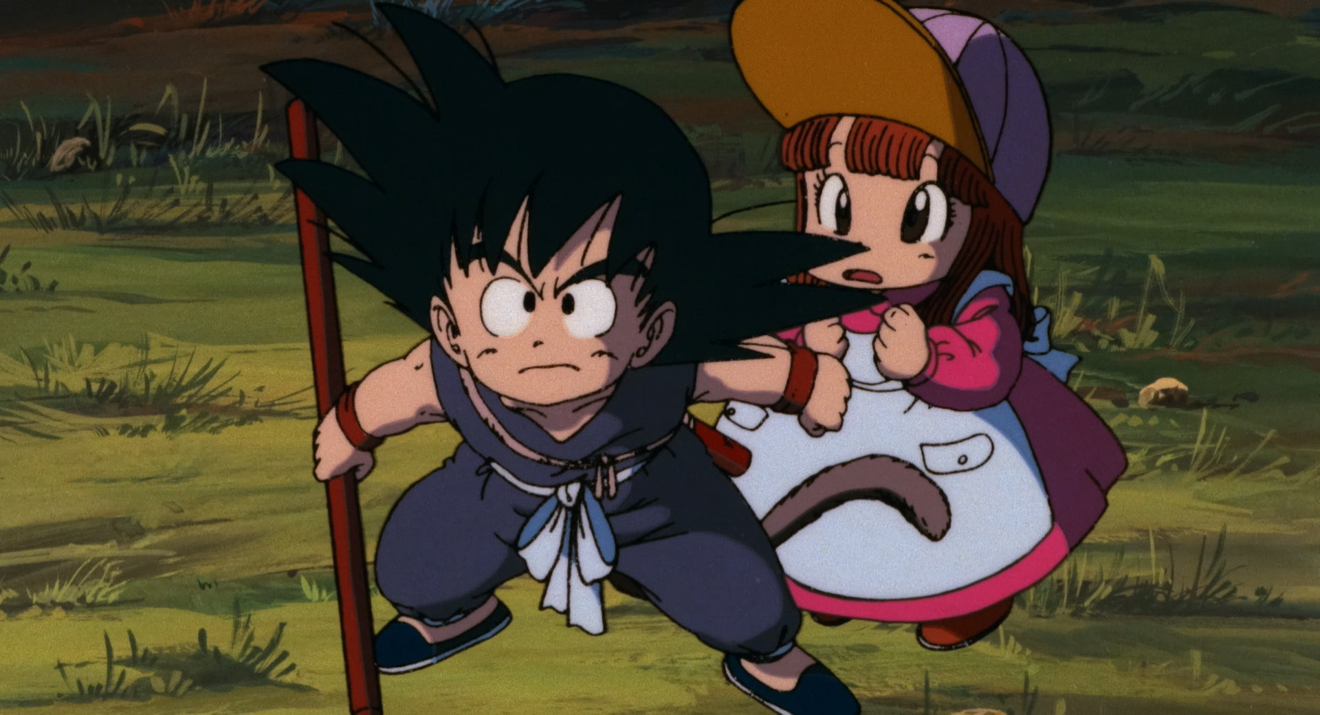 Goku protects Pansy from Oolong
