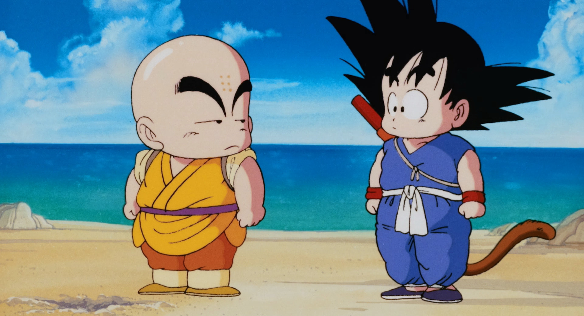 Kuririn scrutinizes Goku