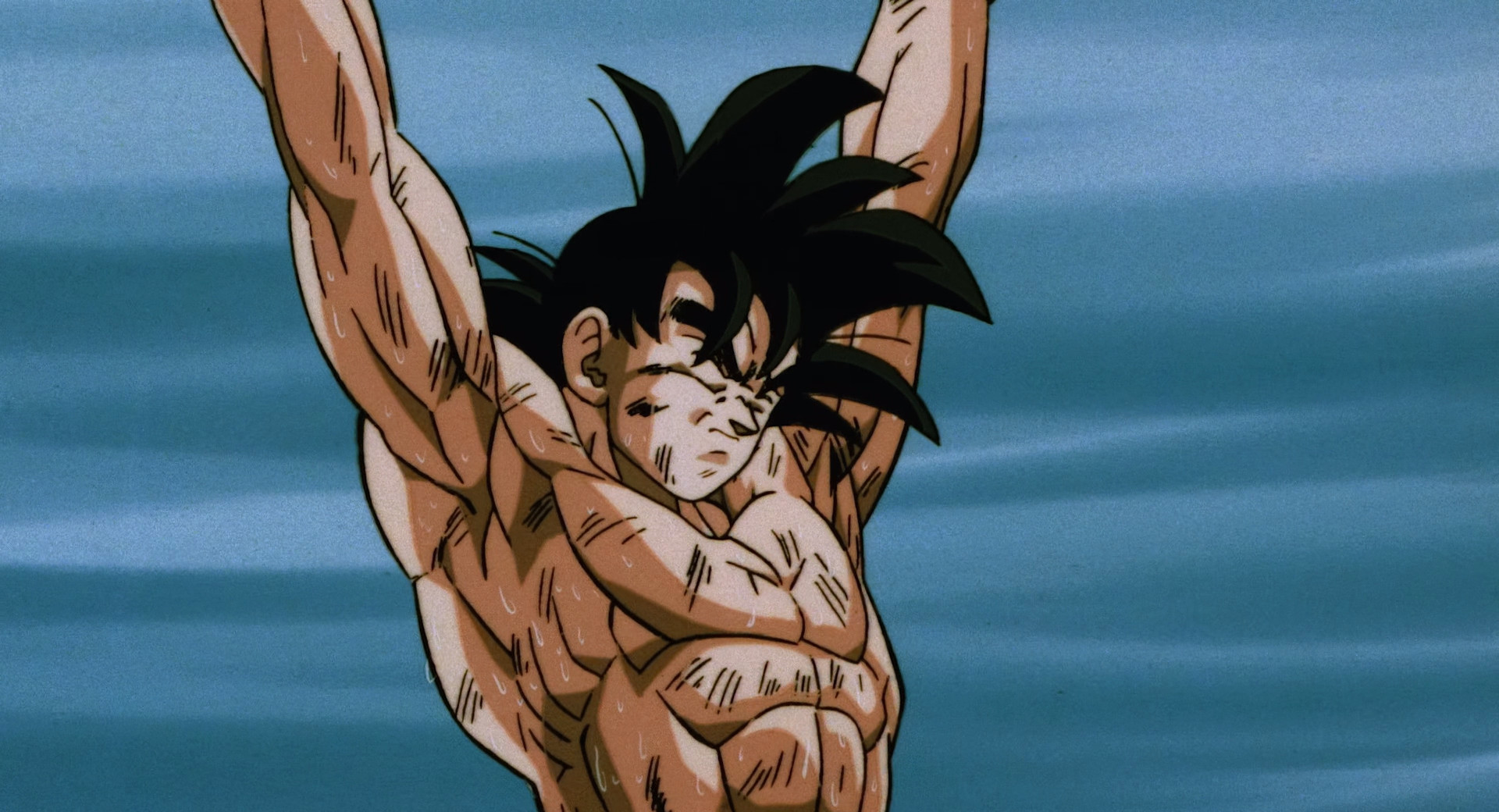 Sample of a strange, shirtless drawing of Goku