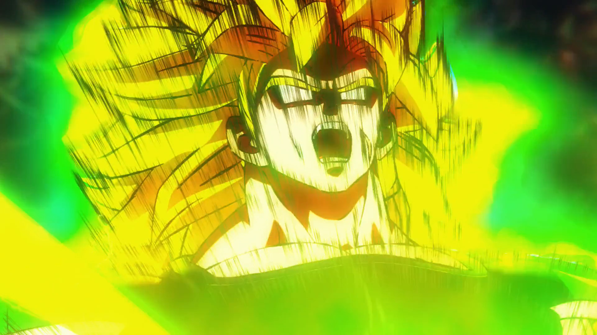 Broly enters his green-haired form