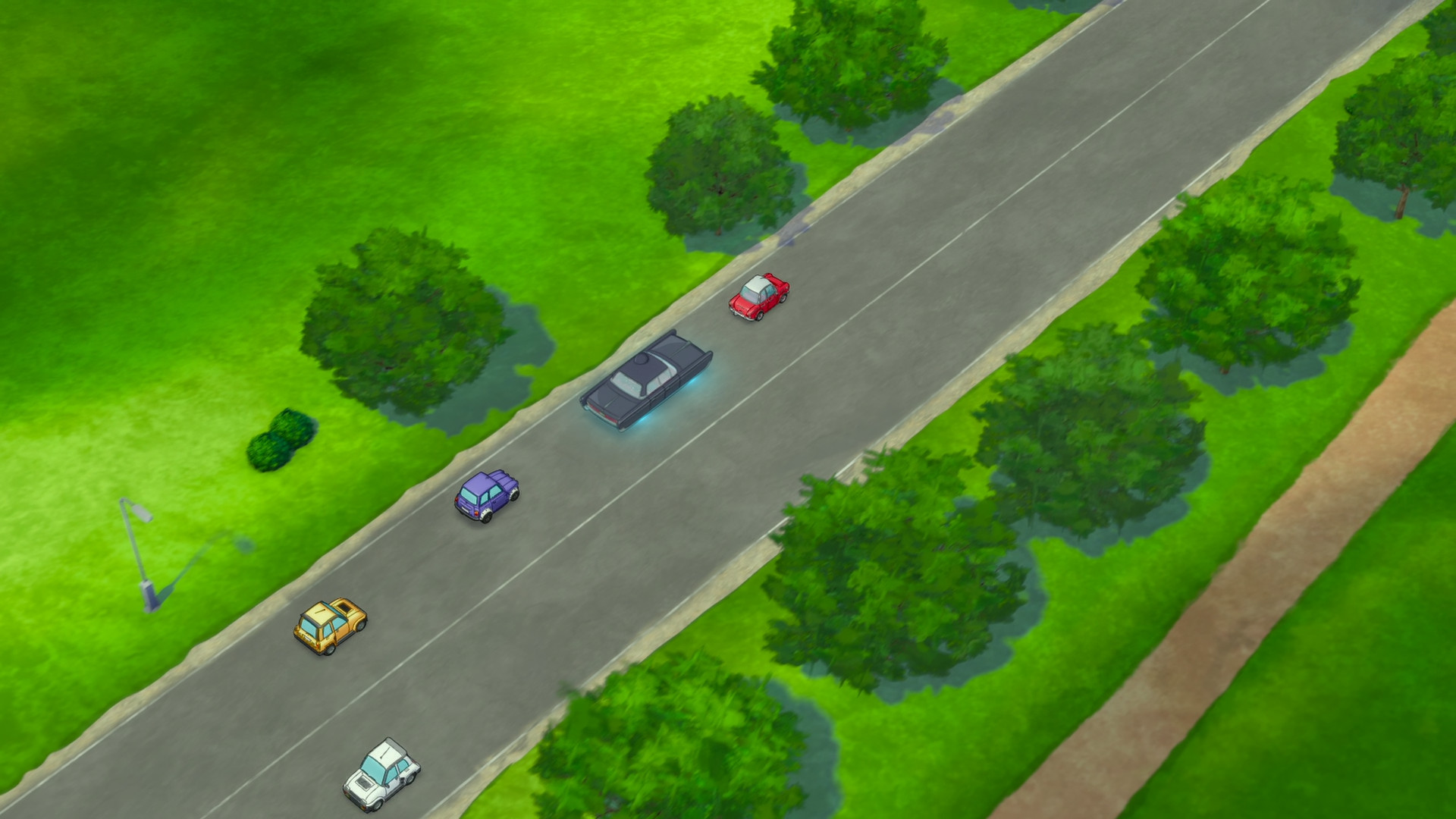 Bird's eye view of Carmine's car