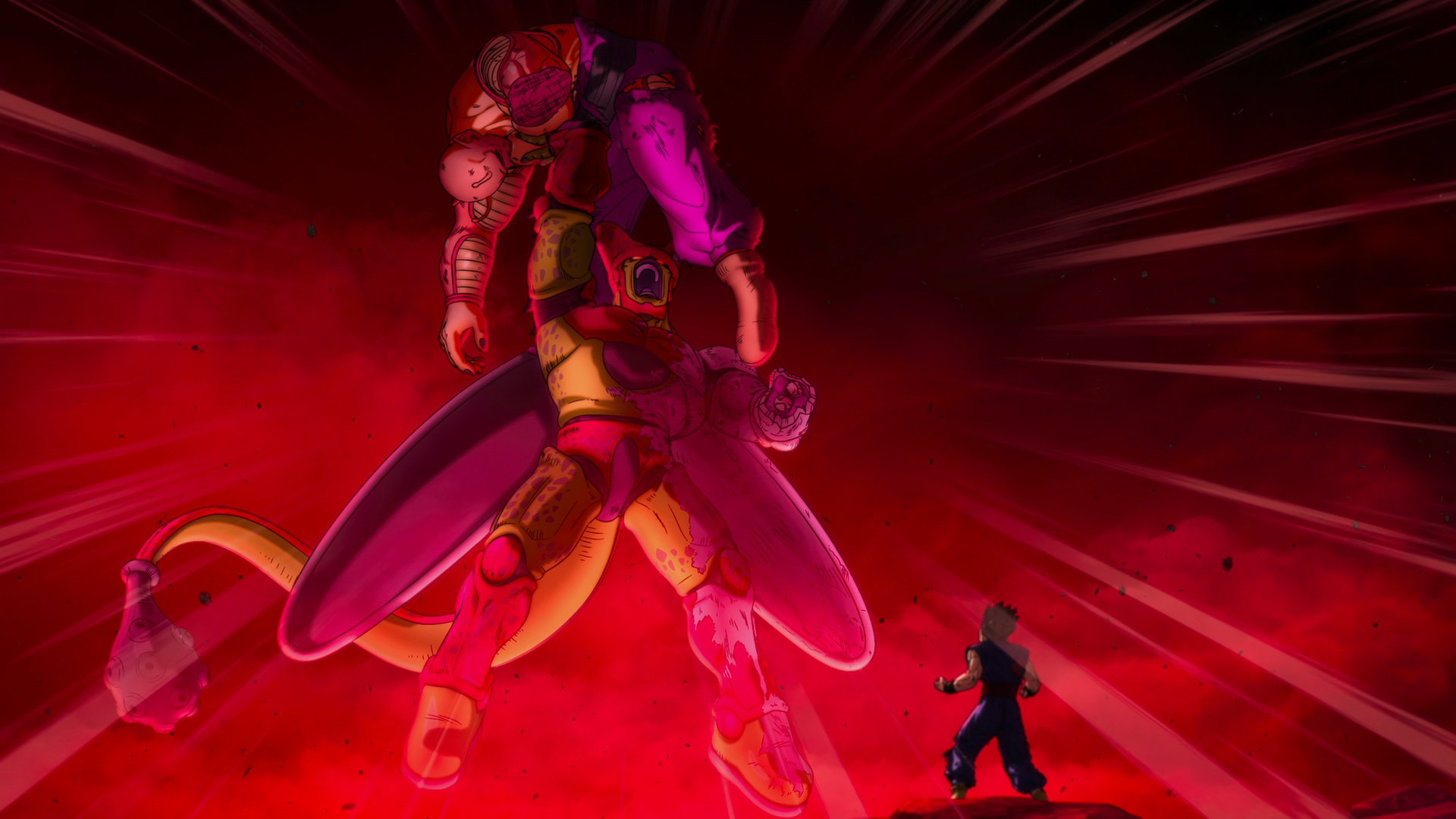 Cell Max holds Piccolo over his head