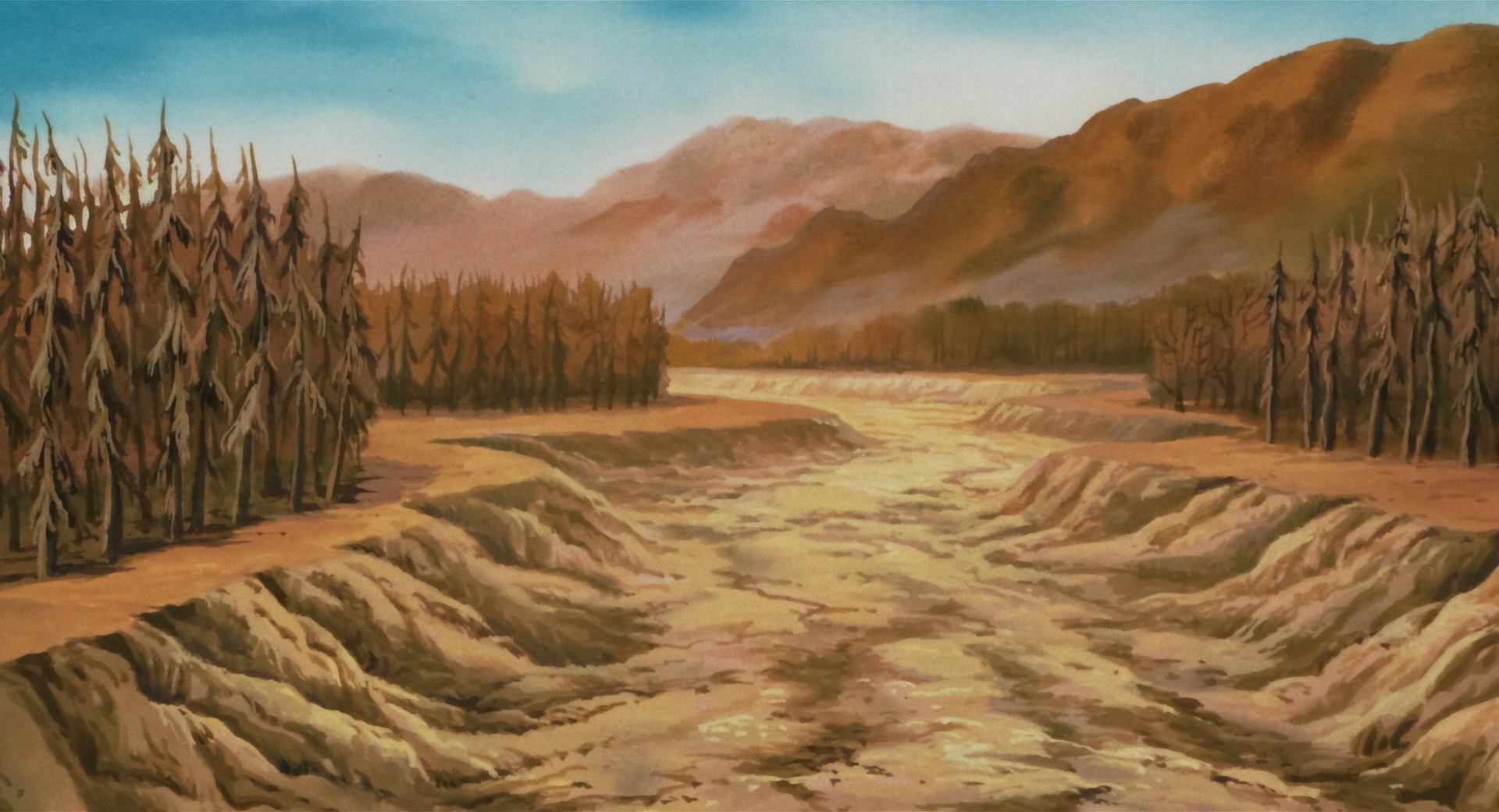 Shot of a dried-out river, showing the side effects of the Shinseiju tree